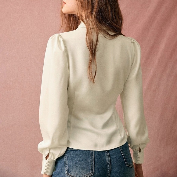 RIHOAS The Solid Collared Puff Sleeve Satin Blouse XS - Picture 2 of 4